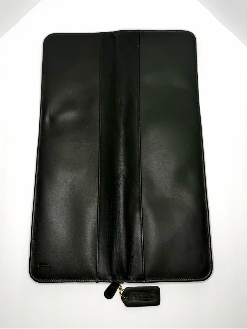 Coach Black Leather Travel Jewelry Roll with Brass Tag Chain